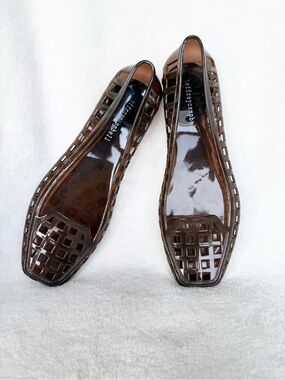 Jeffrey Campbell Women’s Brown Transparent Cutout Flats 37